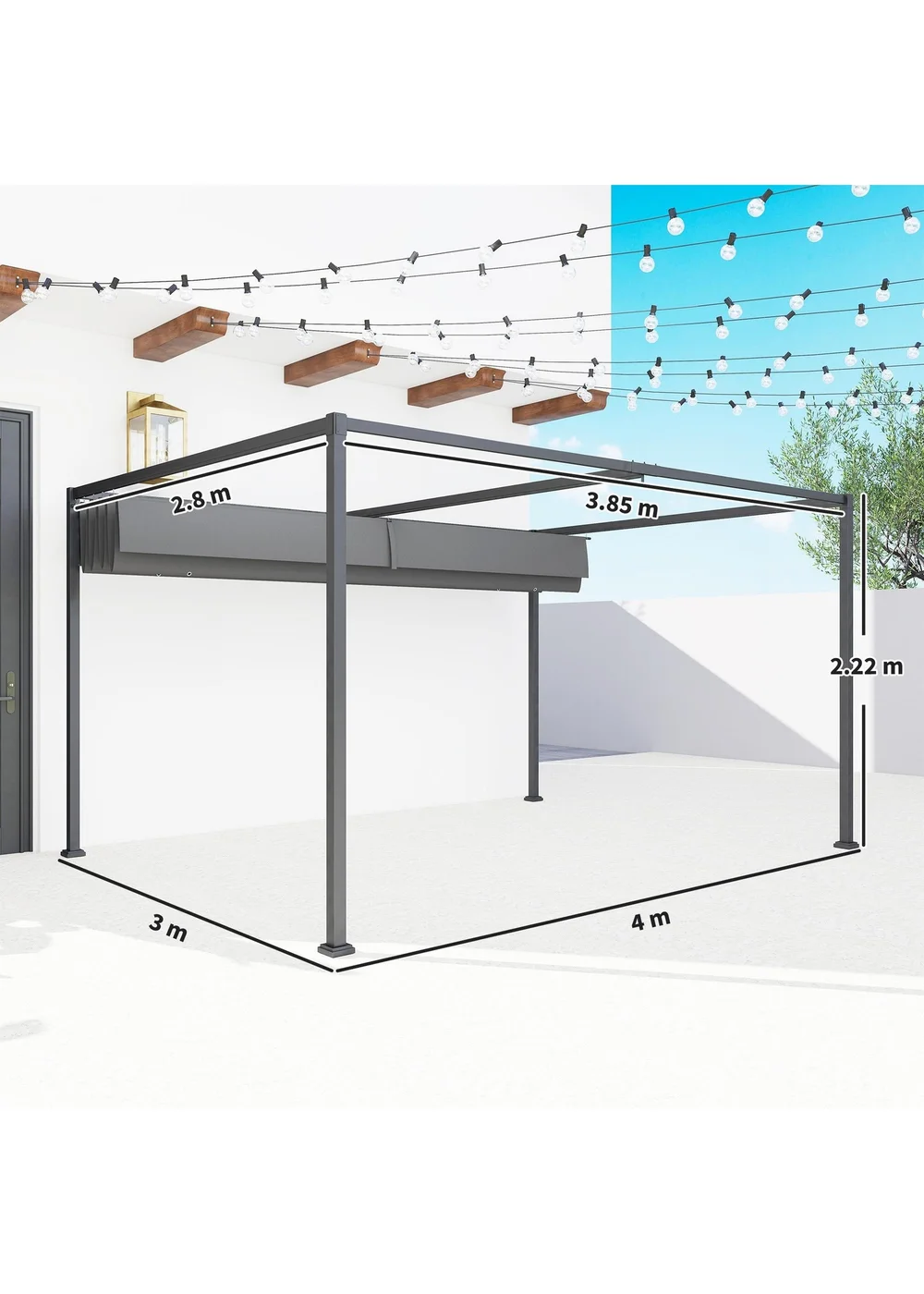 Outsunny Grey Metal Outdoor Pergola (4 x 3m) - One Size Image 3