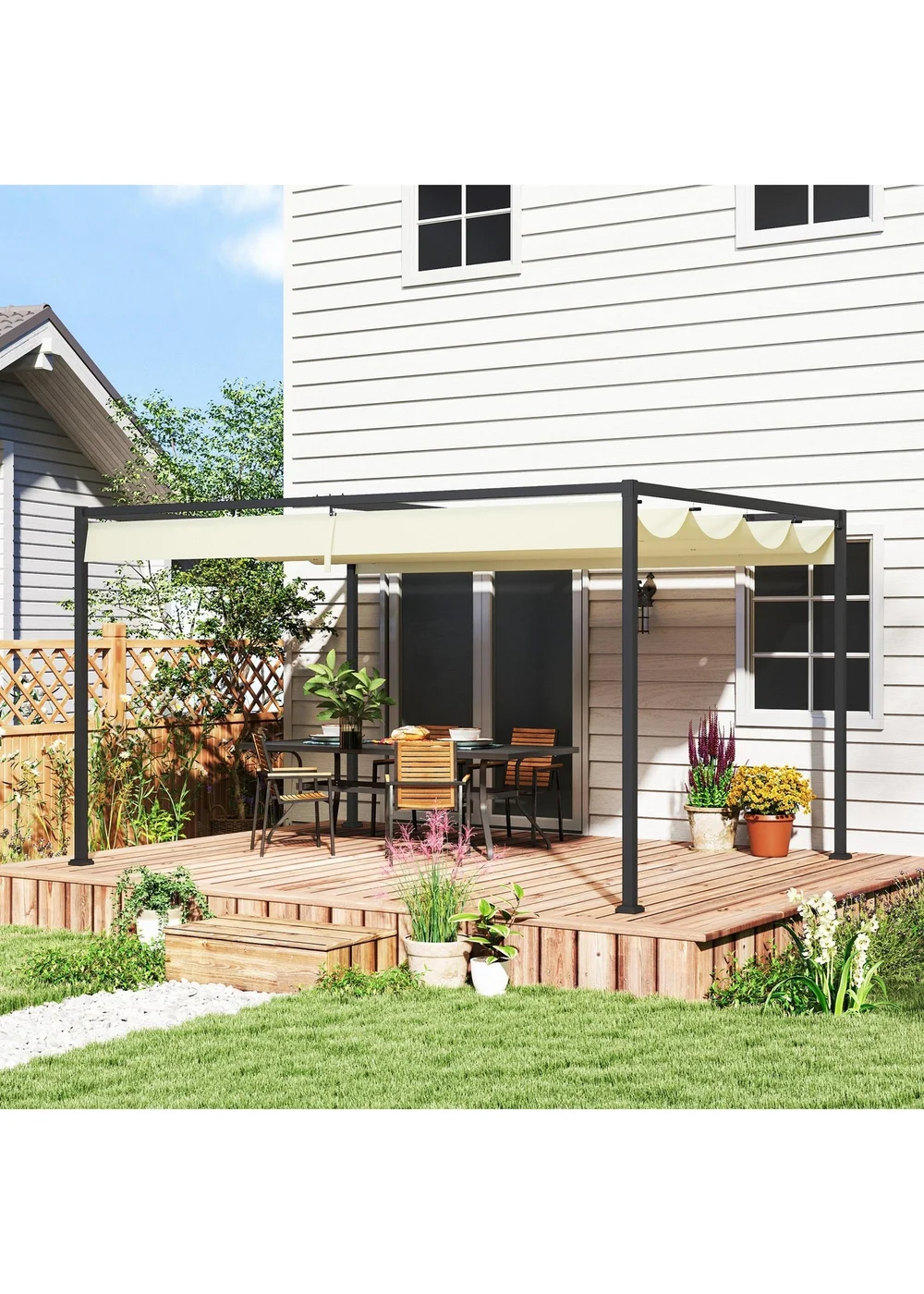 Outsunny Cream White Metal Outdoor Pergola (4 x 3m) - One Size Image 1