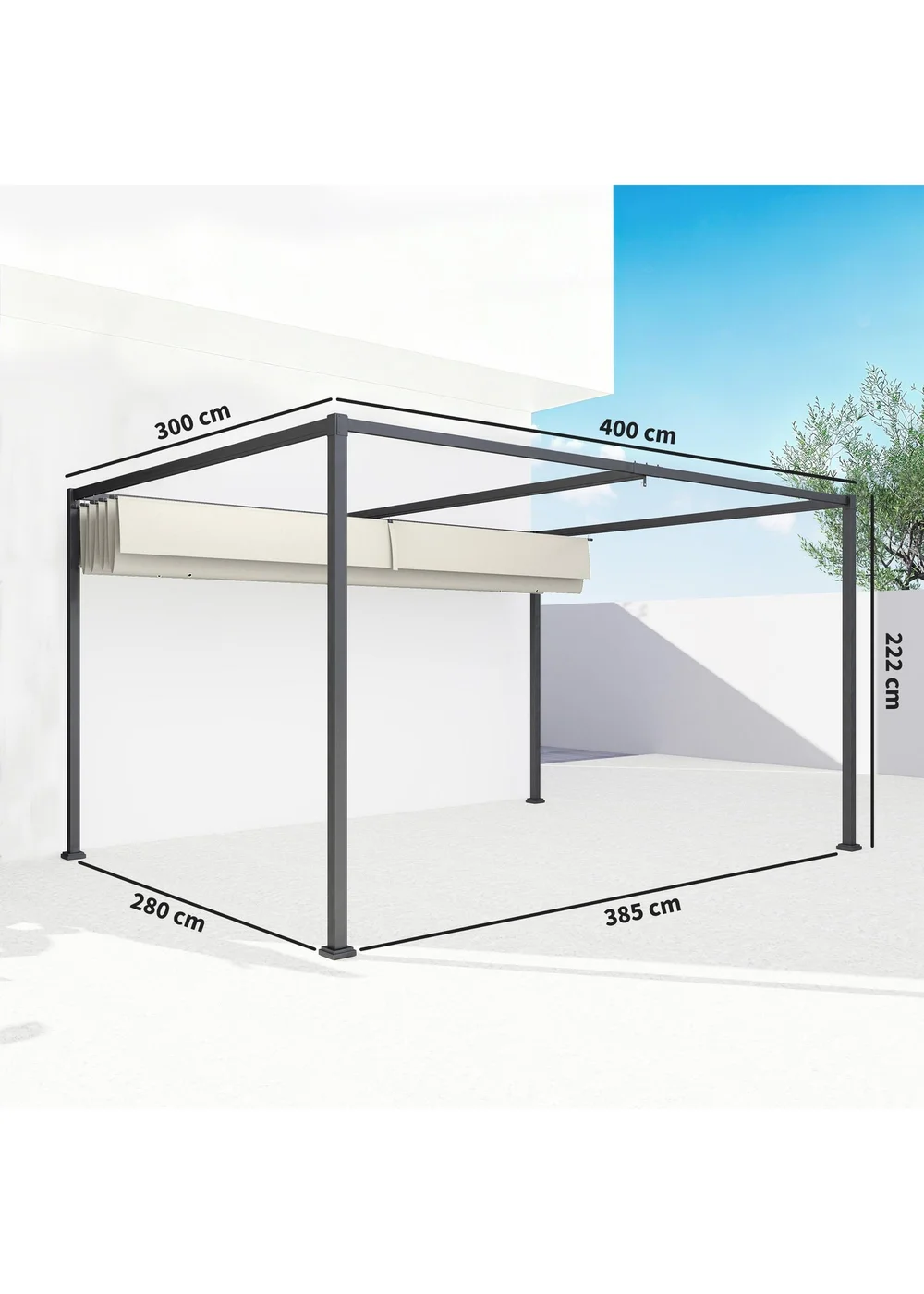 Outsunny Cream White Metal Outdoor Pergola (4 x 3m) - One Size Image 3