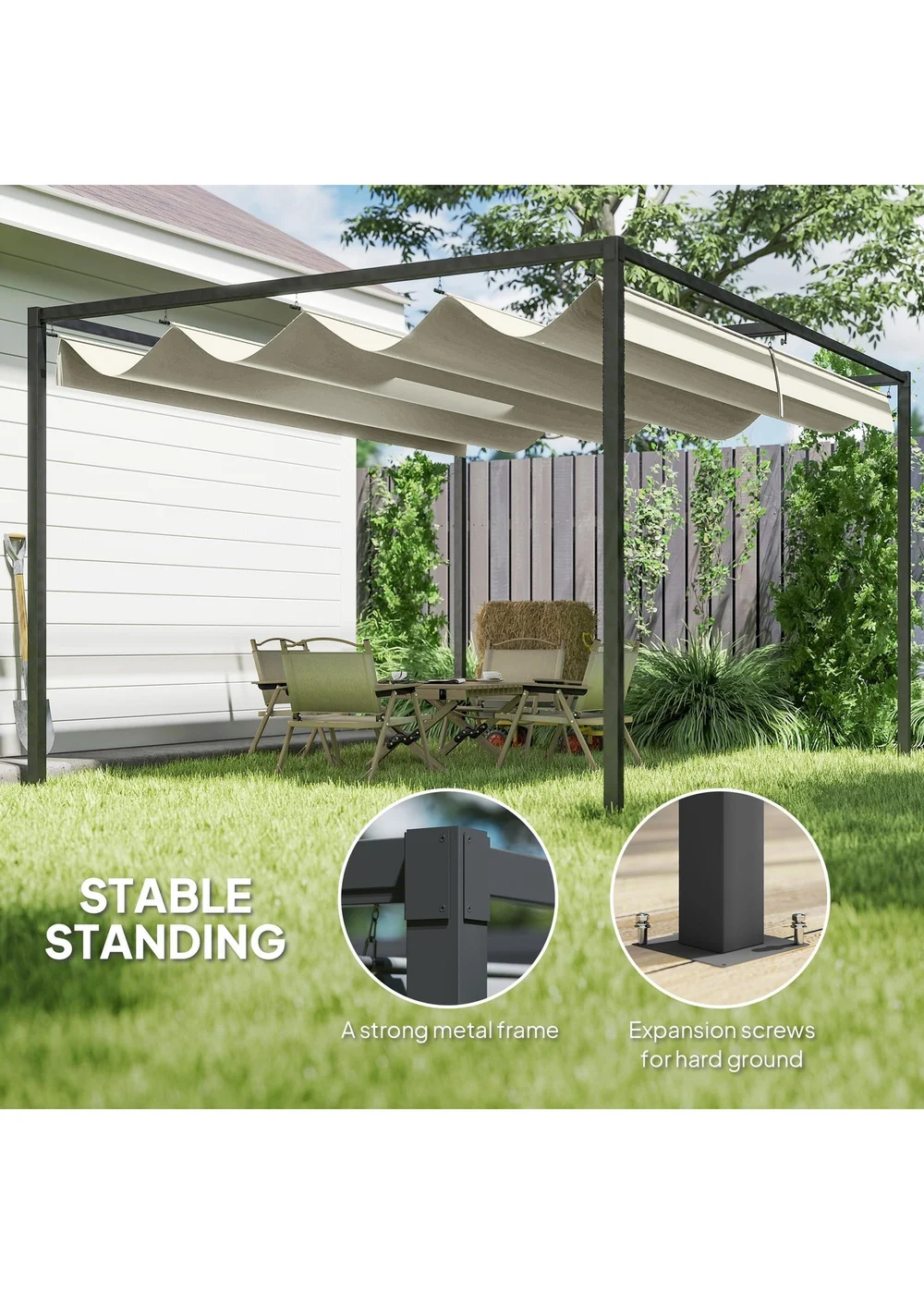 Outsunny Cream White Metal Outdoor Pergola (4 x 3m) - One Size Image 5