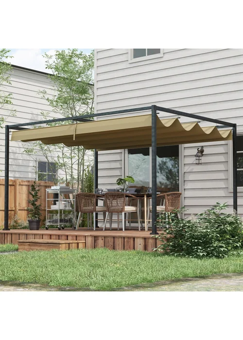Outsunny Khaki Metal Outdoor Pergola (4 x 3m) - One Size Image 1