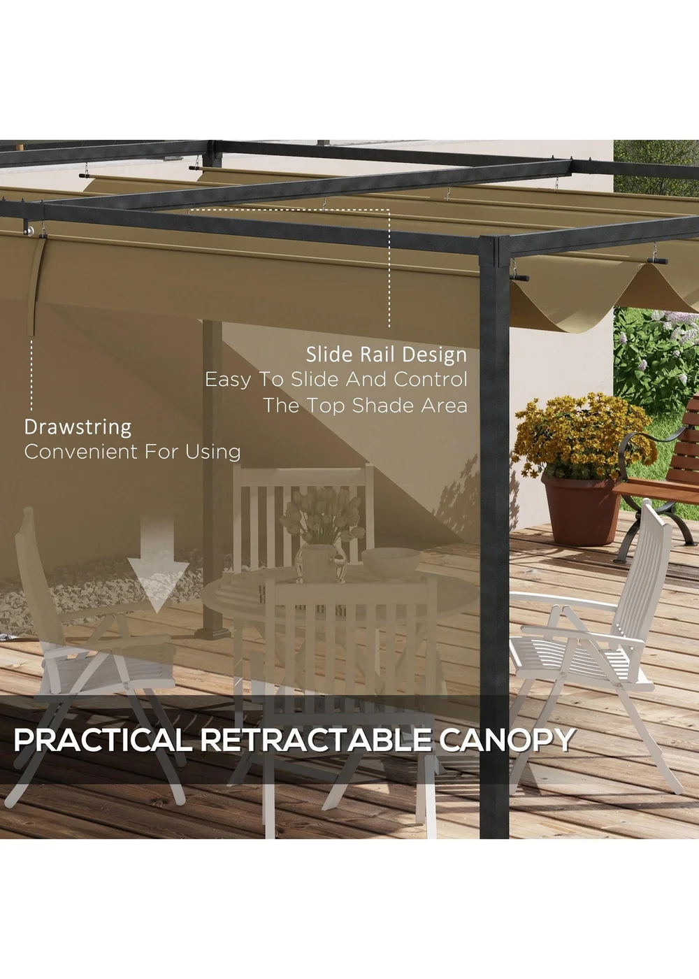 Outsunny Khaki Metal Outdoor Pergola (4 x 3m) - One Size Image 5
