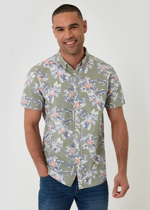 Threadbare Soft Green Cotton Floral Print Short Sleeve Shirt - XL Image 1