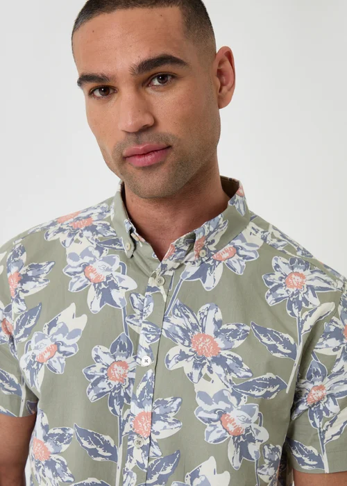 Threadbare Soft Green Cotton Floral Print Short Sleeve Shirt - XL Image 4