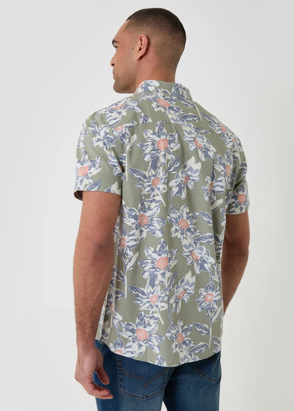 Threadbare Soft Green Cotton Floral Print Short Sleeve Shirt - XL Image 2
