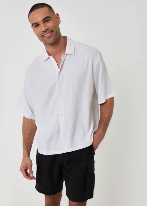 Threadbare White Boxy Fit Linen Blend Short Sleeve Shirt - 2XL Image 1