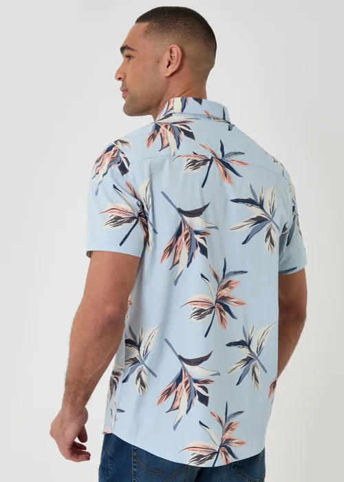 Threadbare Pale Blue Tropical Leaf Print Cotton Short Sleeve Shirt - L Image 2