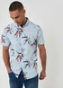 Threadbare Pale Blue Tropical Leaf Print Cotton Short Sleeve Shirt - L Image 1