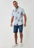 Threadbare Pale Blue Tropical Leaf Print Cotton Short Sleeve Shirt - L Image 3