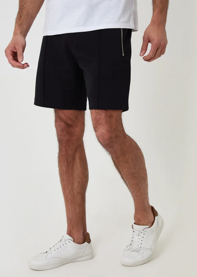 Threadbare Black Pique Pleated Sweat Shorts