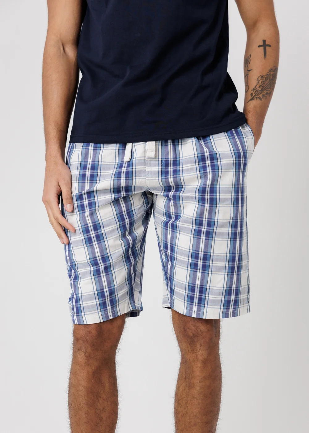Tokyo Laundry Navy Crew Neck T-Shirt & Checked Shorts Pyjama Set - 2XL Image 3