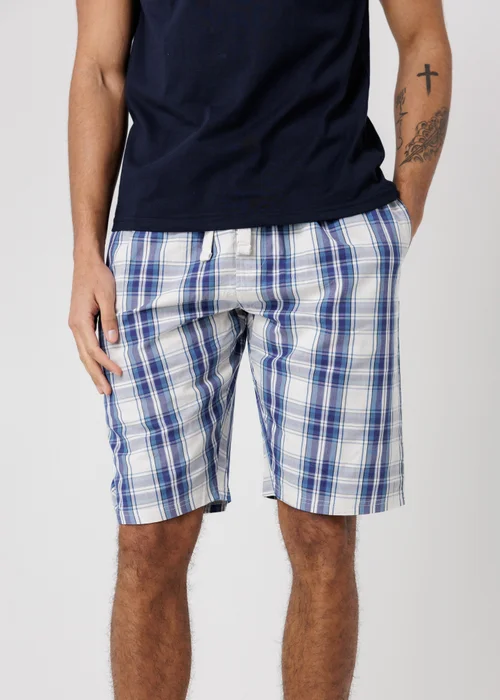 Tokyo Laundry Navy Crew Neck T-Shirt & Checked Shorts Pyjama Set - 2XL Image 3