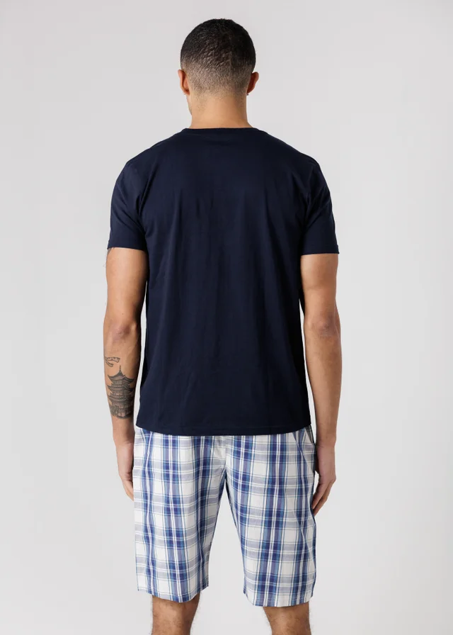 Tokyo Laundry Navy Crew Neck T-Shirt & Checked Shorts Pyjama Set