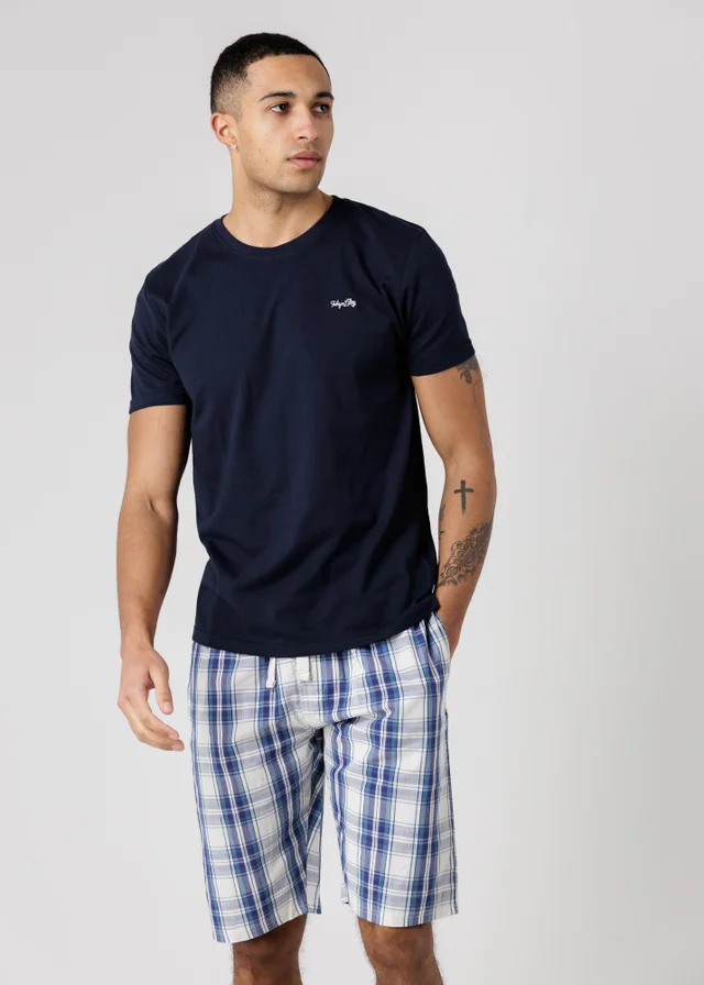 Tokyo Laundry Navy Crew Neck T-Shirt & Checked Shorts Pyjama Set