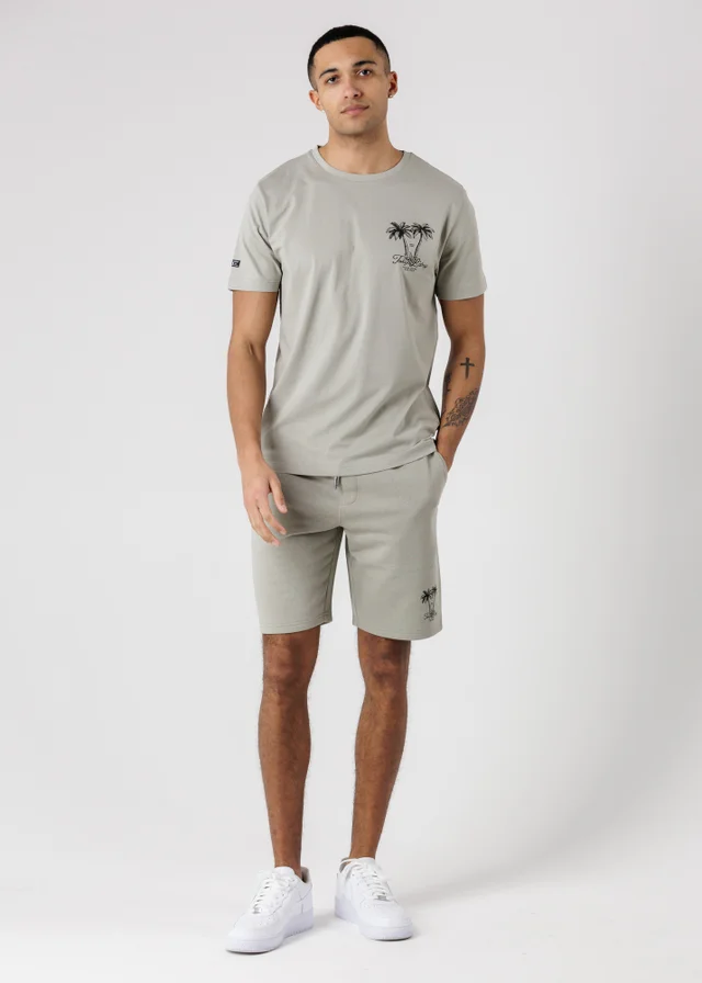 Tokyo Laundry Green Palm Print T-Shirt & Shorts Lounge Set