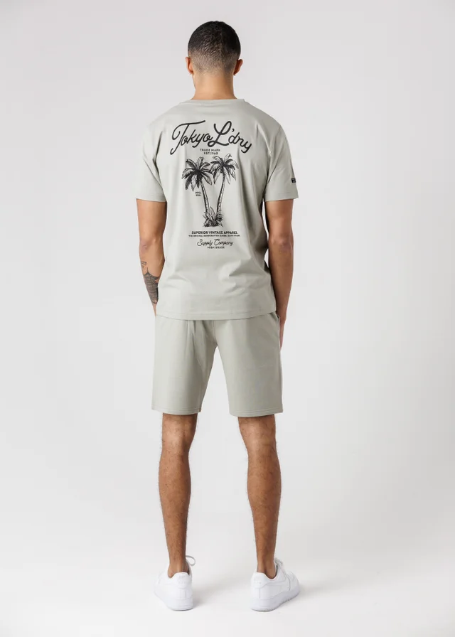 Tokyo Laundry Green Palm Print T-Shirt & Shorts Lounge Set