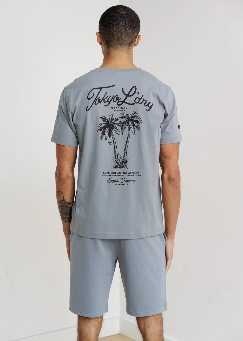 Tokyo Laundry Grey Palm Print T-Shirt & Shorts Lounge Set - S Image 3
