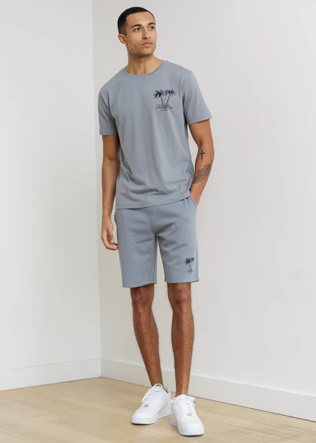 Tokyo Laundry Grey Palm Print T-Shirt & Shorts Lounge Set