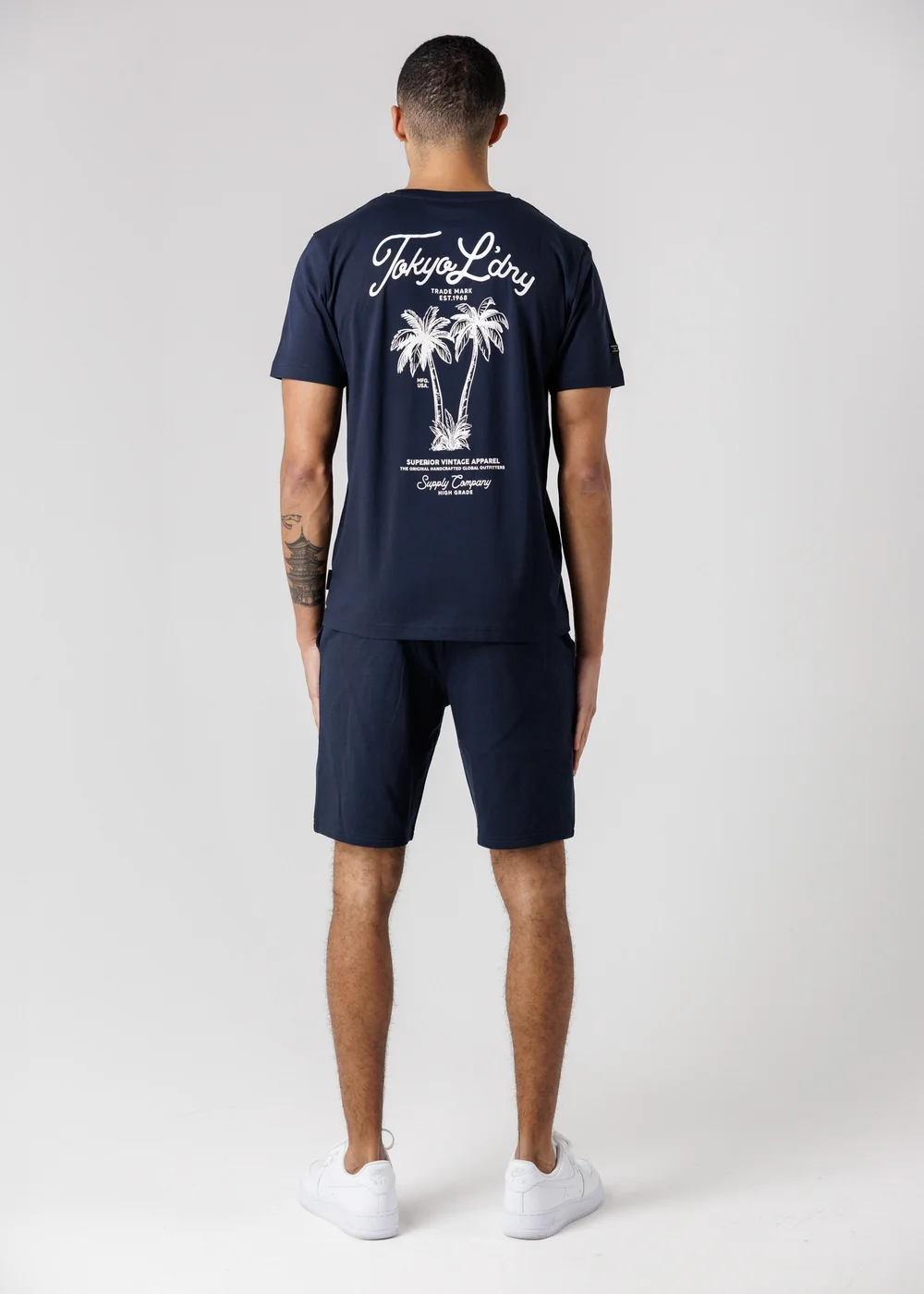 Tokyo Laundry Navy Palm Print T-Shirt & Shorts Lounge Set - M Image 2