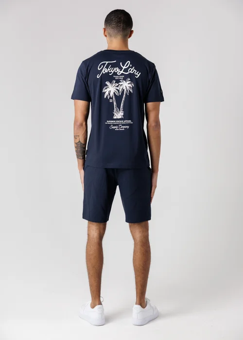 Tokyo Laundry Navy Palm Print T-Shirt & Shorts Lounge Set - M Image 2