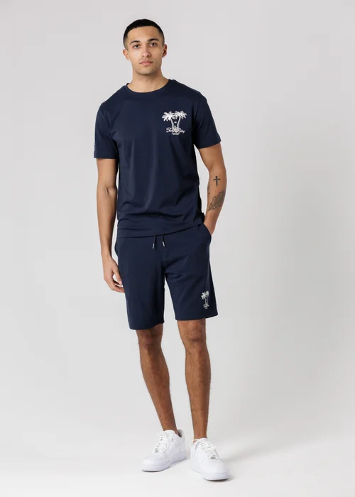 Tokyo Laundry Navy Palm Print T-Shirt & Shorts Lounge Set - M Image 1