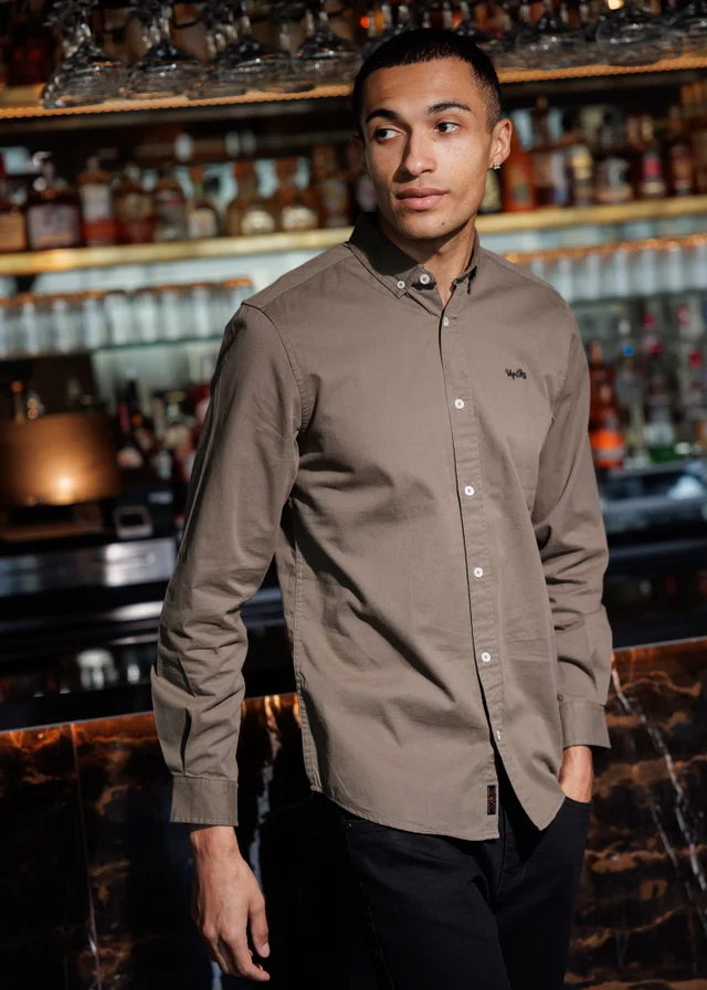 Tokyo Laundry Khaki Cotton Oxford Long Sleeve Shirt