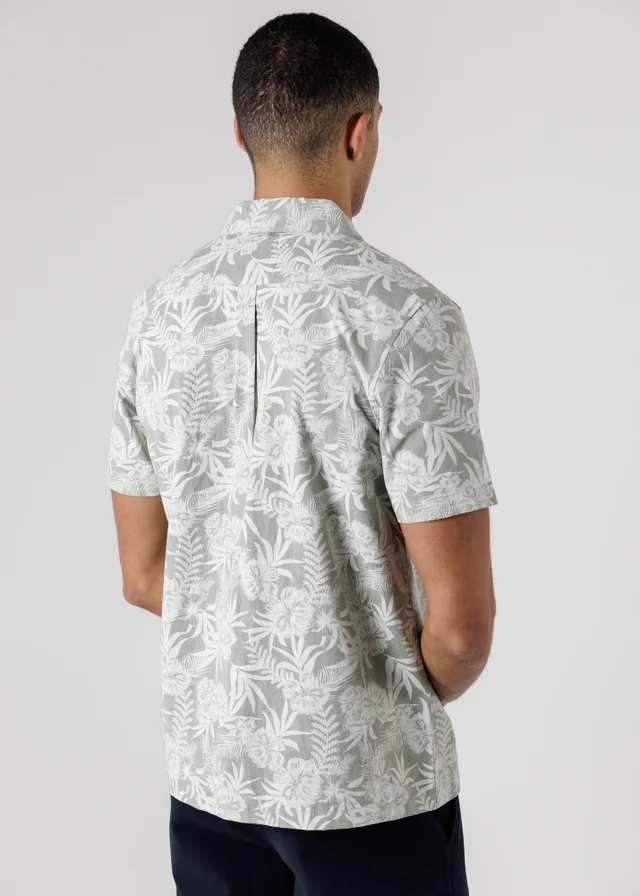 Tokyo Laundry Green Cotton Short Sleeve Button-Up Tropical Print Shirt