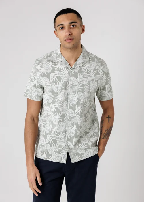 Tokyo Laundry Green Cotton Short Sleeve Button-Up Tropical Print Shirt - S Image 1