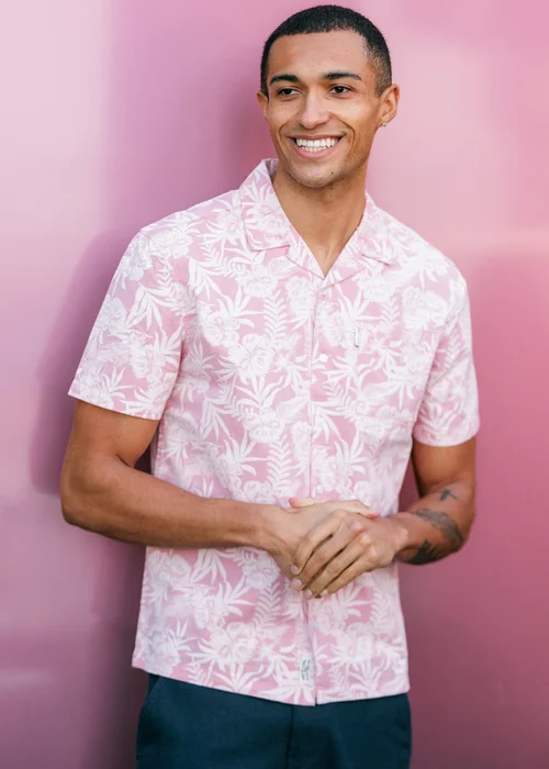 Tokyo Laundry Coral Cotton Short Sleeve Button-Up Tropical Print Shirt - M Image 1