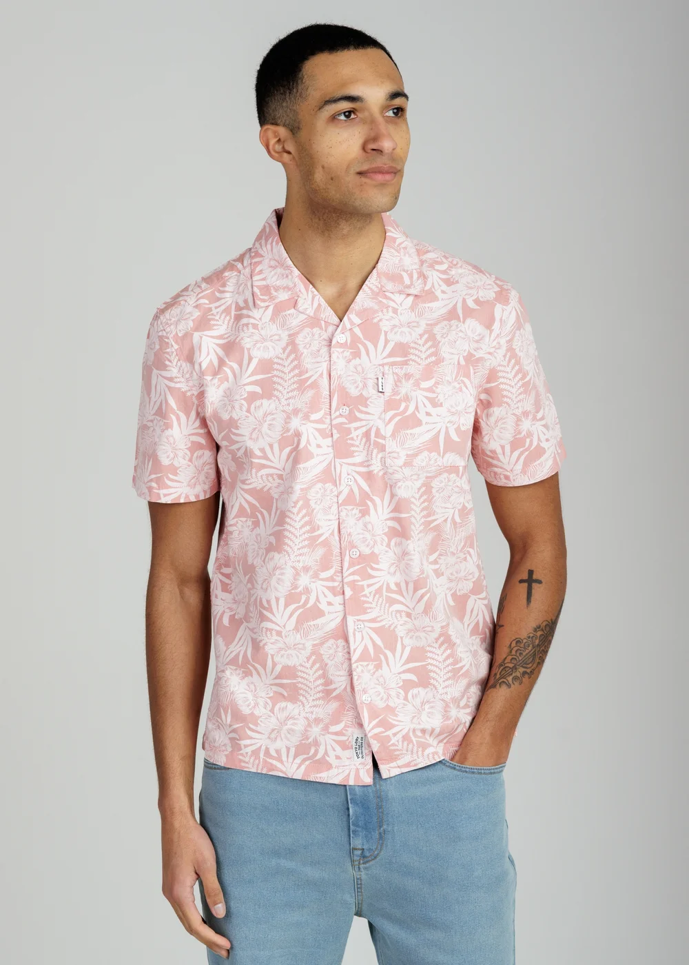 Tokyo Laundry Coral Cotton Short Sleeve Button-Up Tropical Print Shirt - M Image 2