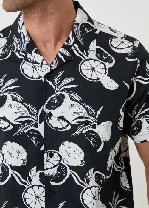 Threadbare Black Citrus Print Cotton Short Sleeve Shirt - XL Image 4