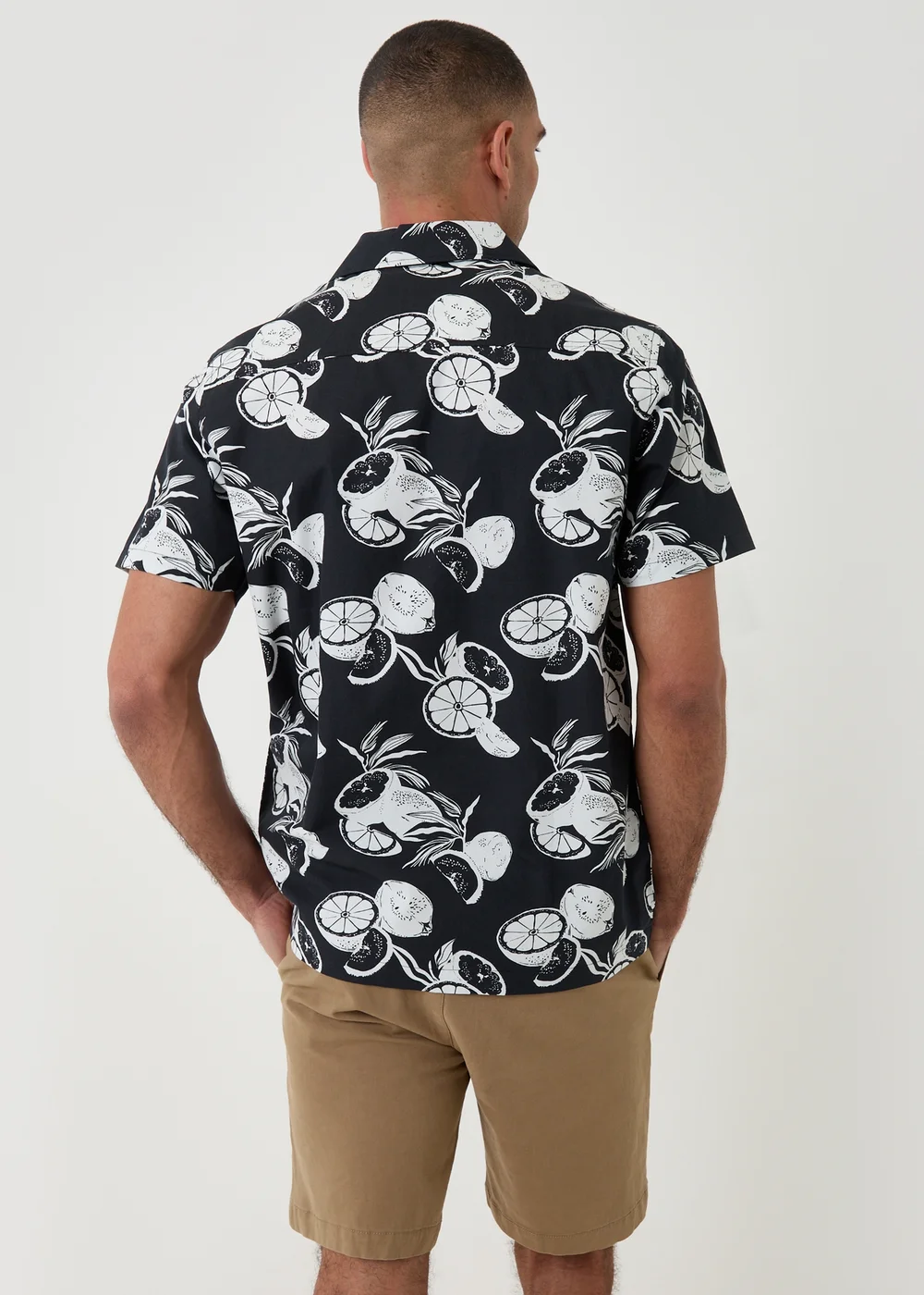 Threadbare Black Citrus Print Cotton Short Sleeve Shirt - XL Image 2