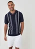 Threadbare Navy Stripe Quarter Zip Knitted Polo - 2XL Image 1