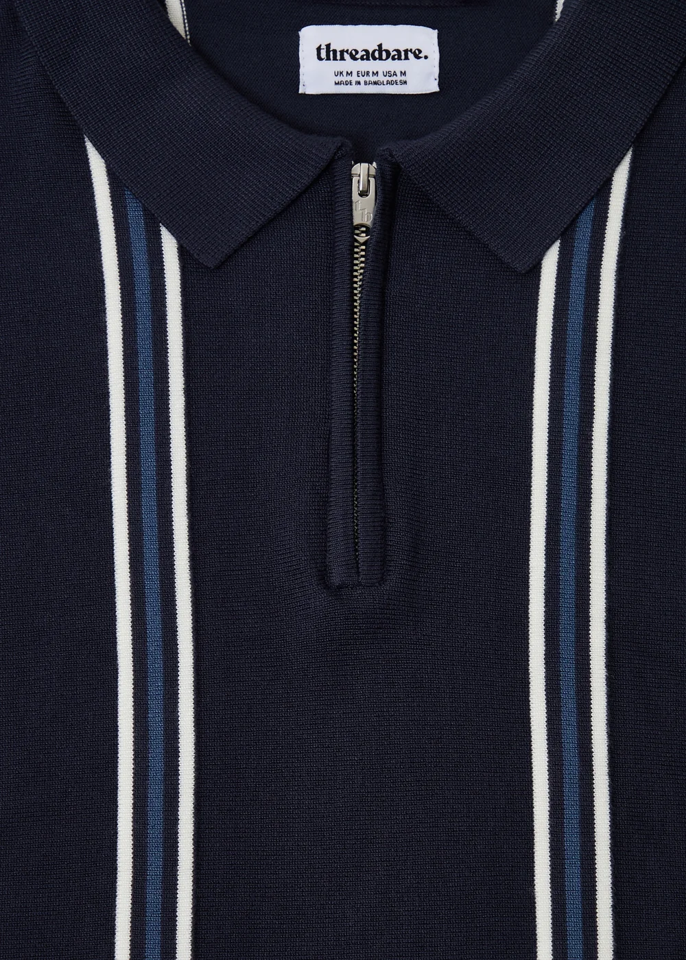 Threadbare Navy Stripe Quarter Zip Knitted Polo - 2XL Image 5