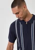 Threadbare Navy Stripe Quarter Zip Knitted Polo - 2XL Image 4