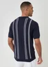 Threadbare Navy Stripe Quarter Zip Knitted Polo - 2XL Image 2