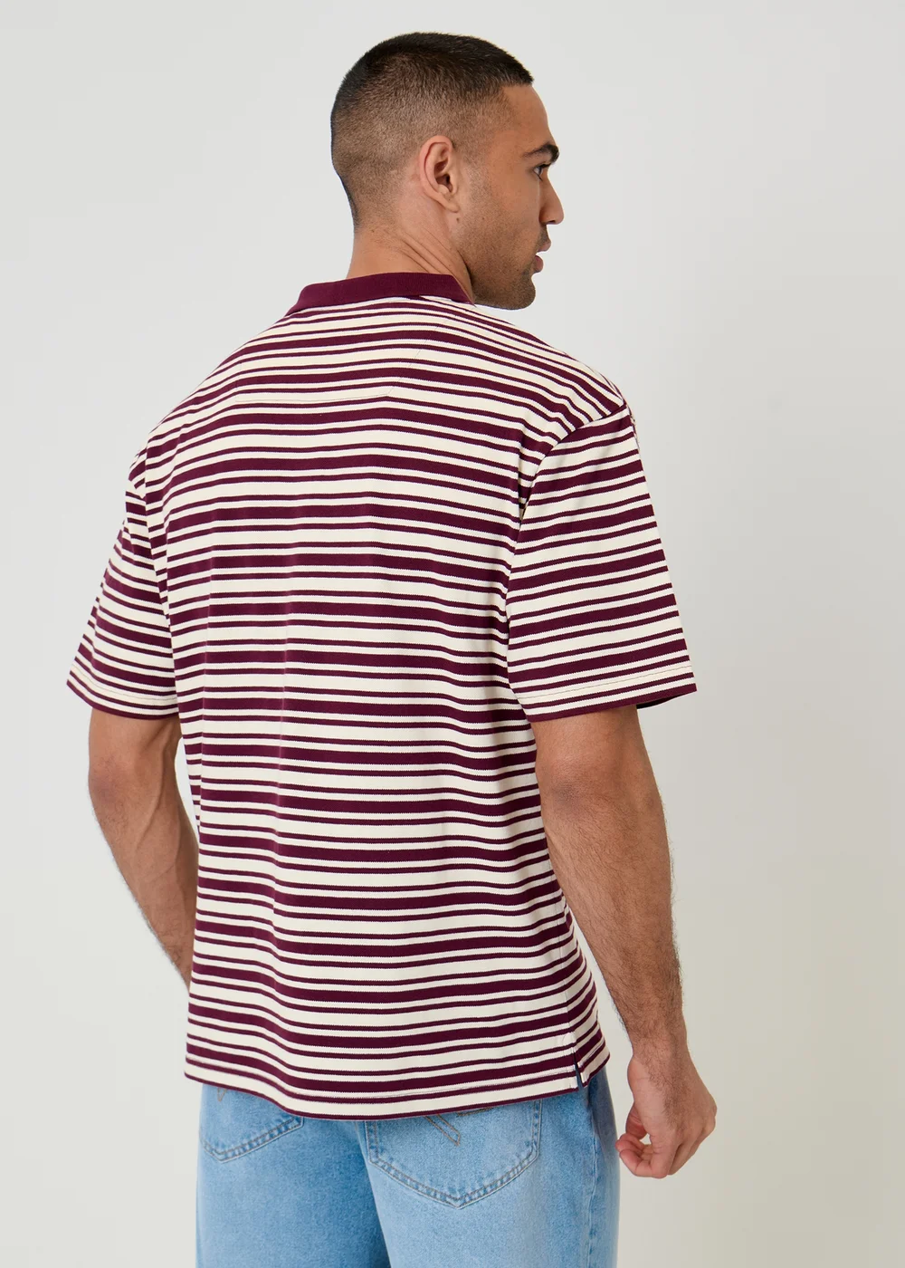Threadbare Plum Relaxed Fit Stripe Polo Shirt - S Image 2