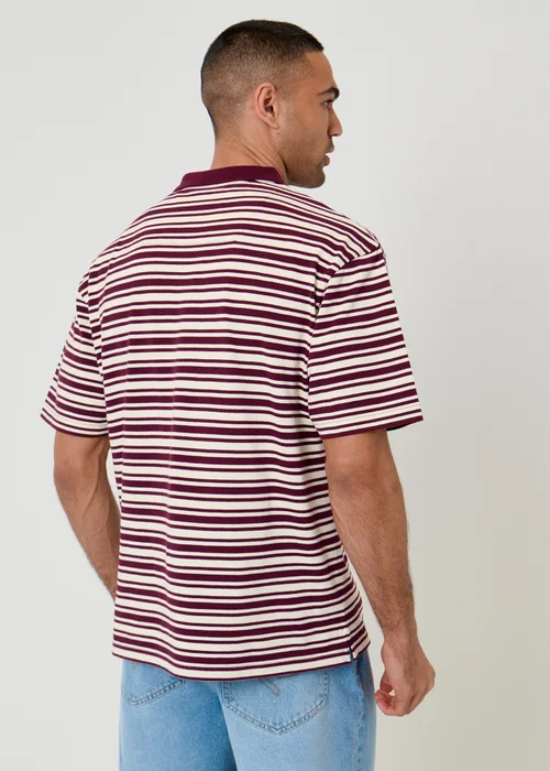 Threadbare Plum Relaxed Fit Stripe Polo Shirt - S Image 2