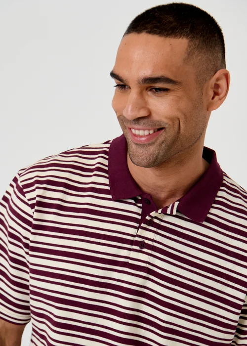 Threadbare Plum Relaxed Fit Stripe Polo Shirt - S Image 4