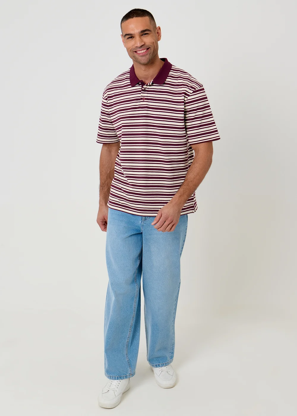 Threadbare Plum Relaxed Fit Stripe Polo Shirt - S Image 3