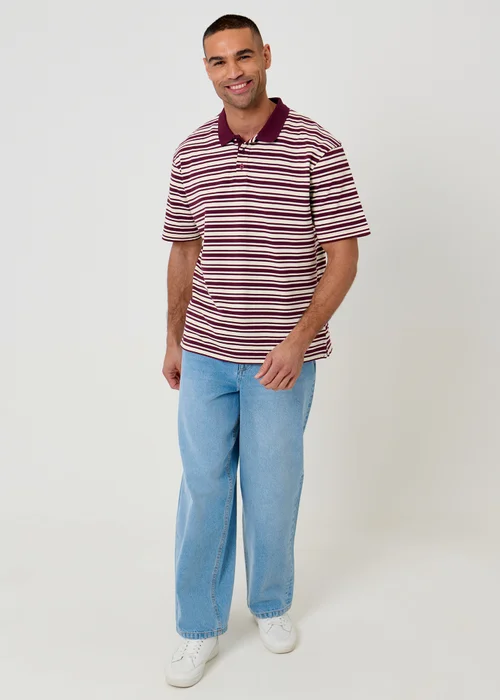 Threadbare Plum Relaxed Fit Stripe Polo Shirt - S Image 3
