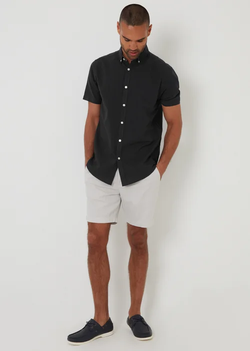 Threadbare Black Oxford Cotton Short Sleeve Shirt - S Image 3