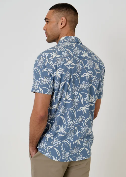 Threadbare Blue Tropical Print Cotton Short Sleeve Shirt - M Image 2