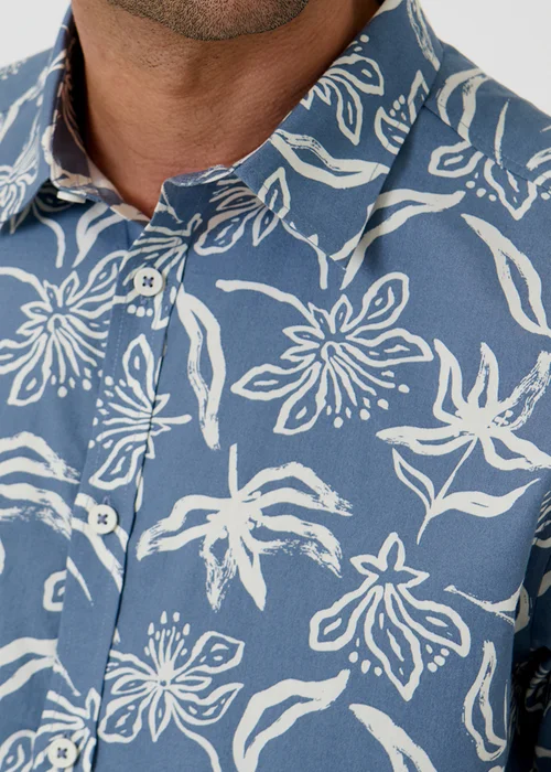 Threadbare Blue Tropical Print Cotton Short Sleeve Shirt - M Image 5