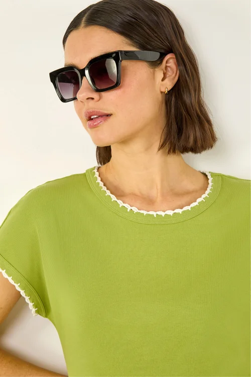 Roman Olive Stitch Detail Ribbed Top - 16 Image 1