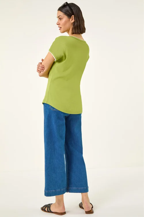 Roman Olive Stitch Detail Ribbed Top - 16 Image 3
