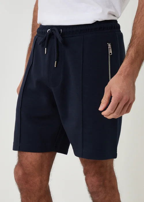 Threadbare Navy Pique Pleated Sweat Shorts - L Image 4