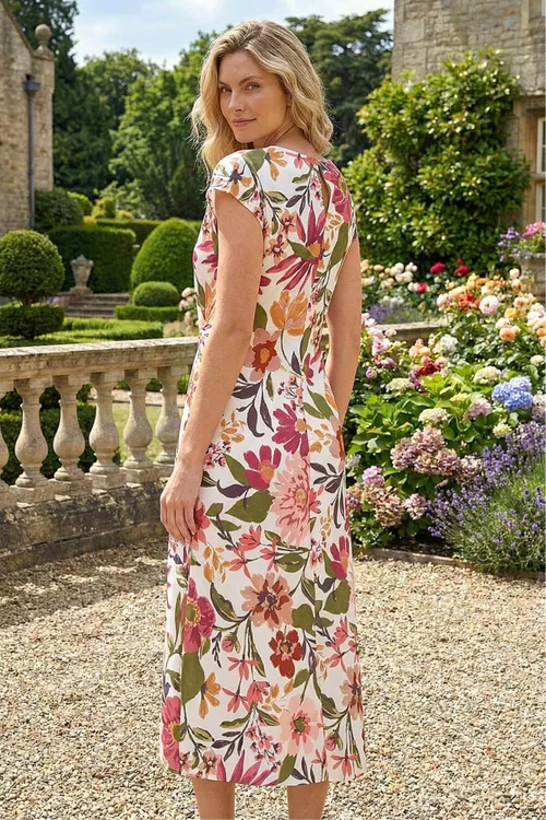 Roman Ivory Floral Print Wrap Twist Midi Dress - 16 Image 3