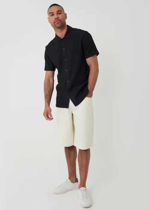 Threadbare Black Plisse Rib Short Sleeve Shirt - L Image 3