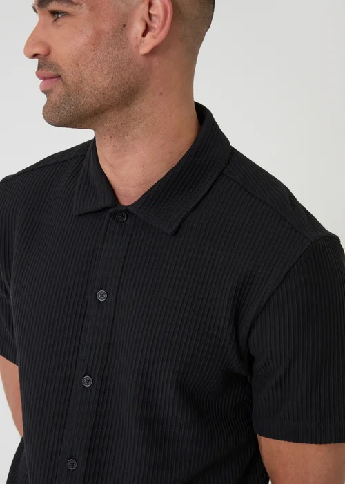 Threadbare Black Plisse Rib Short Sleeve Shirt - L Image 4